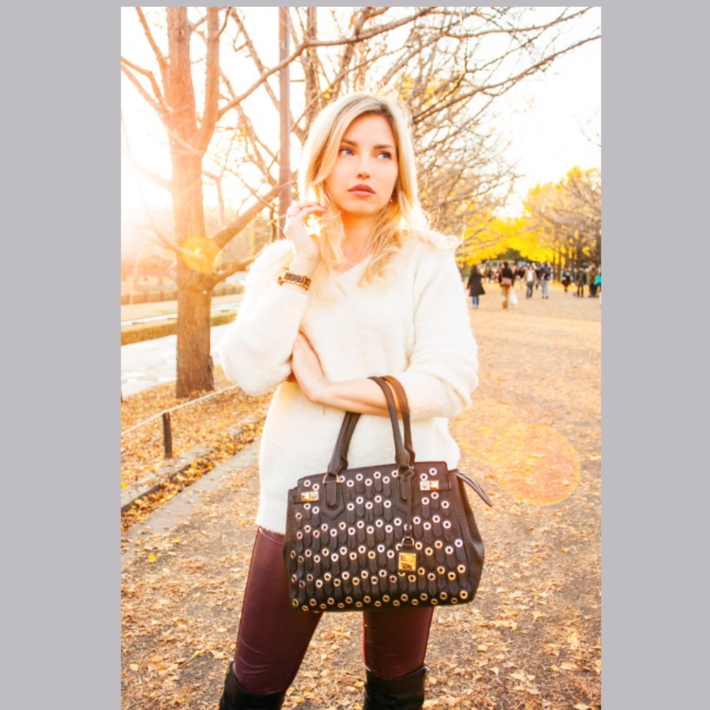 HENRI BENDEL CARLYLE FRINGE SATCHEL BLACK